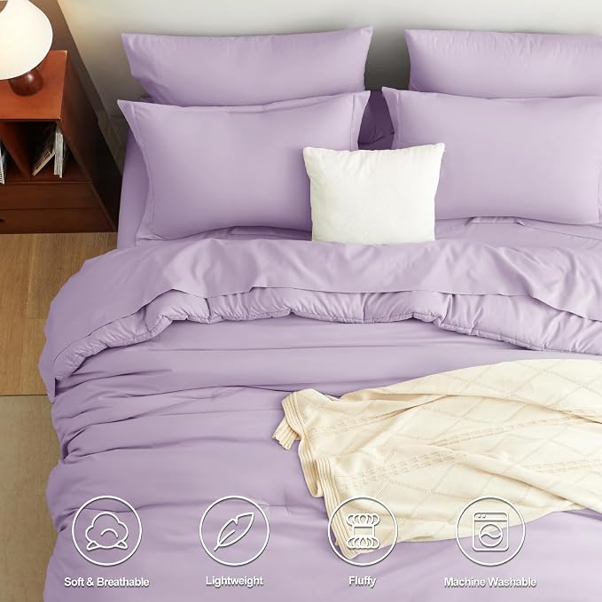 CozyLux King Size Comforter Set Lavender, 7 Pieces Bed in a Bag King Comforter - Image 2