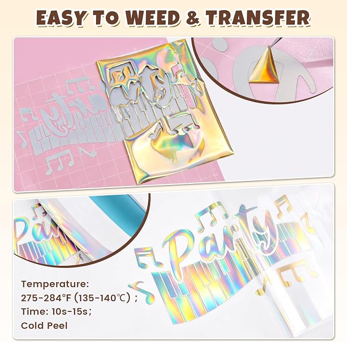 Holographic Gold Metallic Foil Heat Transfer Vinyl, Chrome HTV Easy to Cut & - Image 2
