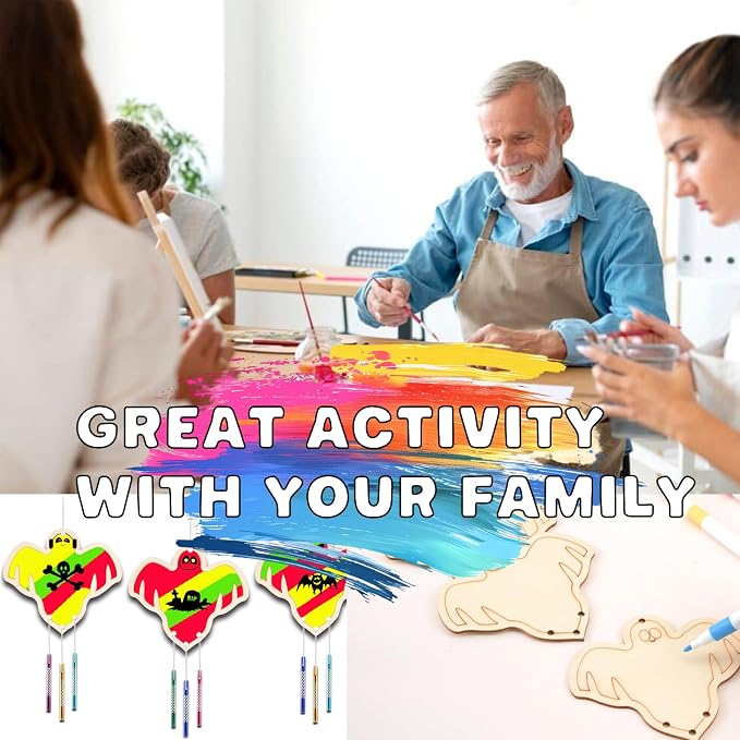 Wooden Ghosts Wind Chime Ornaments Painting Craft, 6 Style Cutouts - Image 6