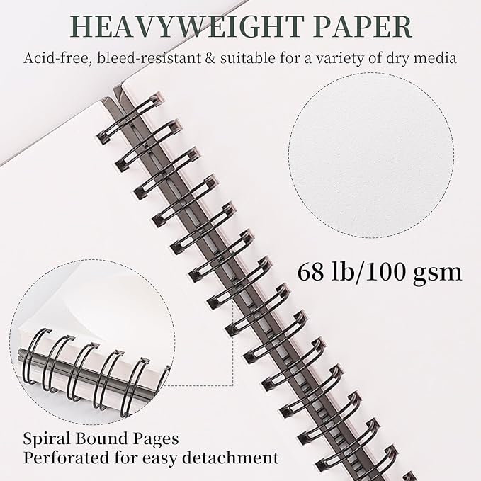SuFly Sketch Book 9x12, Drawing Paper Pad-68lb/100gsm, Top Spiral Sketchbook - Image 4