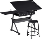 Yaheetech Adjustable Drafting Table Art Desk, Storage Drawers & Stool by Unknown