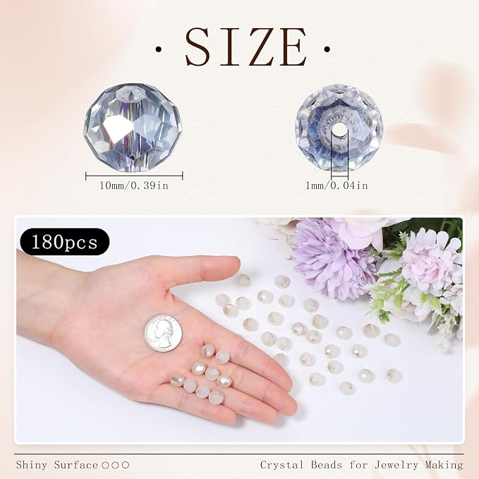 180pcs 10mm Crystal Glass Beads - Image 2