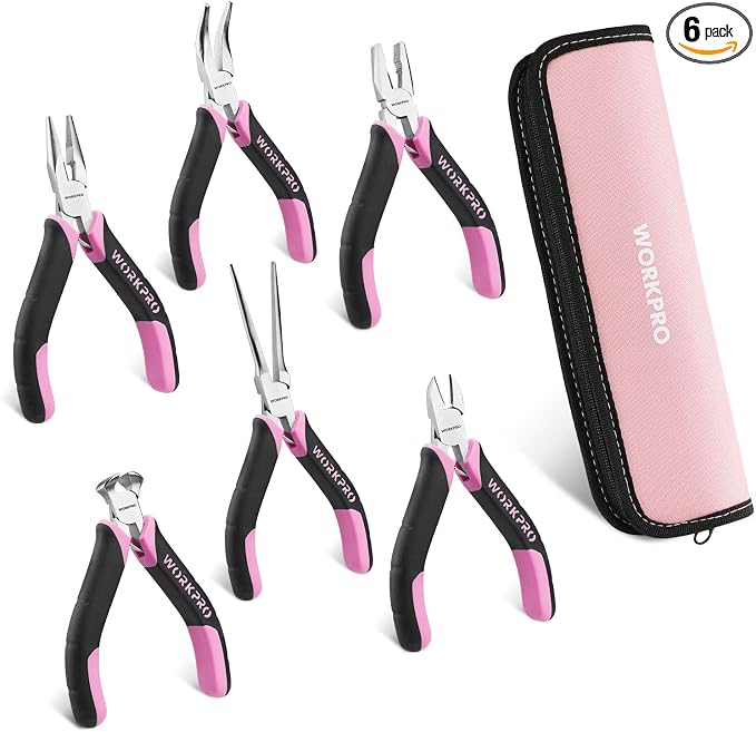WORKPRO 6-Piece Mini Pliers Set | Needle Nose, Long Nose, Bent Nose, End by WORKPRO