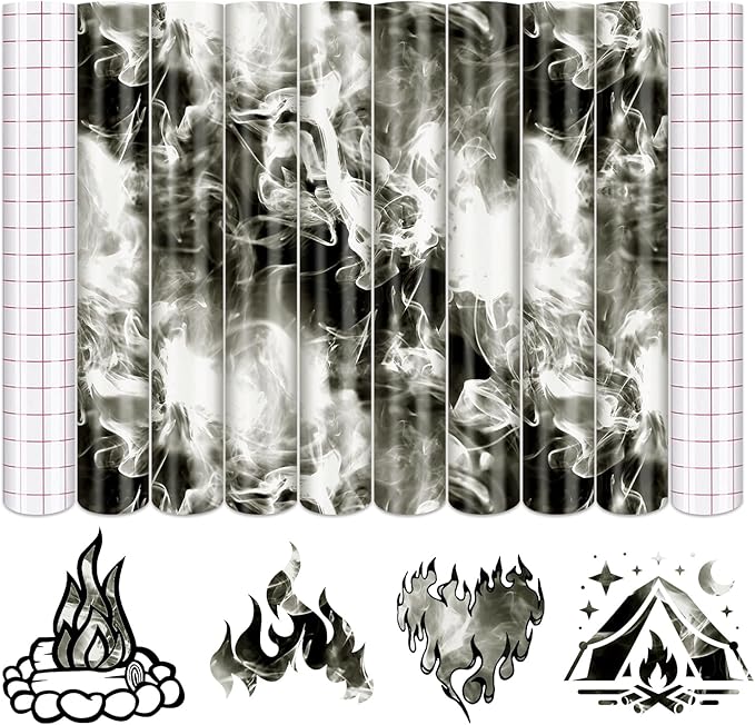 Tintnut Flame Pattern Permanent Vinyl 8 Sheets 12x10in White Adhesive Vinyl | by Tintnut