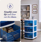 HOMZ Drawer Tower, 3-Tier Clear Blue Plastic Storage Organizer Cart, and - Image 6