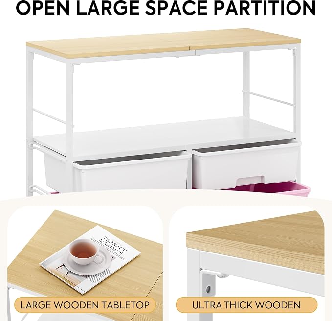 Rolling Cart with 8 Drawers, Storage Drawer Cart with Wooden Tabletop, Lockable - Image 6