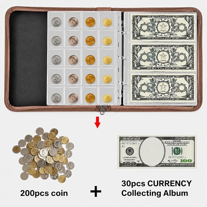Coin Collection Book Holder for Collectors, 200 Pockets Collecting Album& 30 - Image 2
