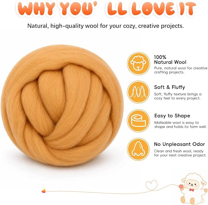 3.53oz Wool Roving: Needle Felting Wool White Roving Wool Felting Supplies Pure - Image 2