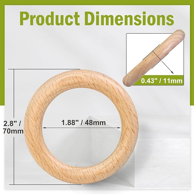 FoDau770 5pcs Natural Beech Wooden Rings, Unfinished Solid Wood Rings Heavy - Image 2