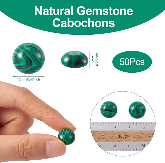 FASHEWELRY 50Pcs Synthetic Malachite Cabochons Flat Back Gemstone Cabochons - Image 2