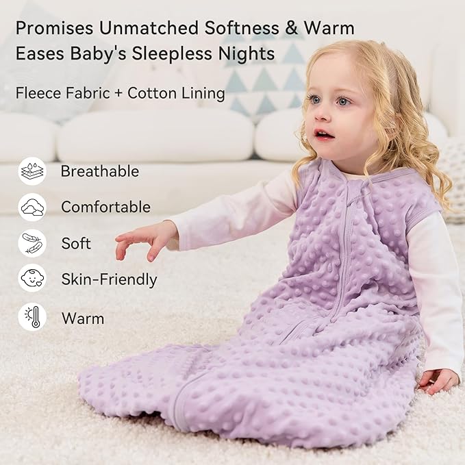Fleece Baby Sleep Sack 6-12 Months with Plush Dots 1.5 Tog Baby Wearable Blanket with 2-Way Zipper Warm Sleeping Sack for Toddler Infant Newborn - Medium, Taro Purple