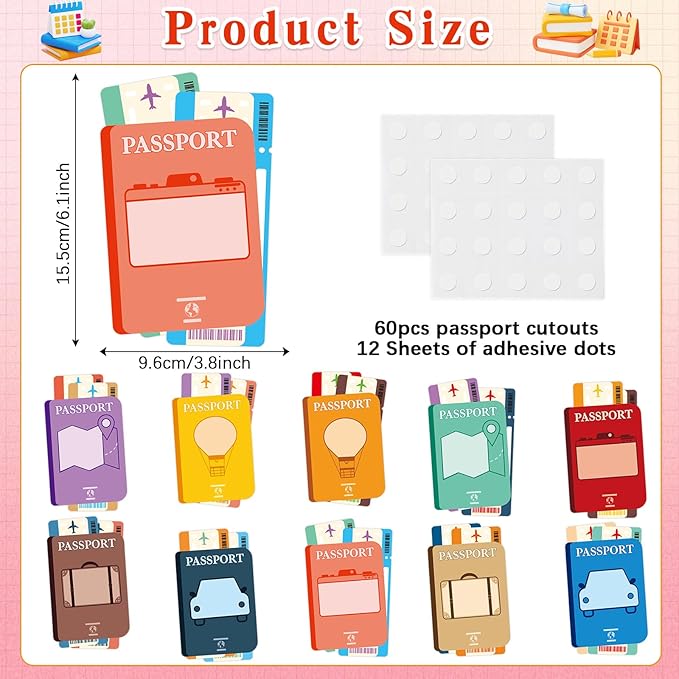 60pcs Passport DIY Cutouts Passport Bulletin Board Decoration Set World Travel - Image 2