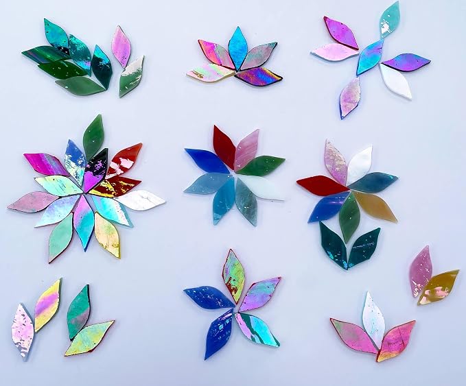 LITMIND 120 Pieces Assorted Colors Iridescent Mosaic Glass Petals & Leaves - Image 3