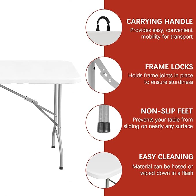 Elevon 6FT Folding Tables – Heavy Duty Portable Foldable Table - Image 3