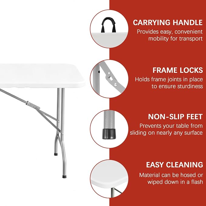 Elevon 6FT Folding Tables – Heavy Duty Portable Foldable Table - Image 4