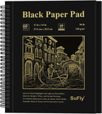 SuFly Black Paper Drawing Pad, 60 Sheets Large Sketch Book 11x14, Spiral Bound by SuFlyDirect