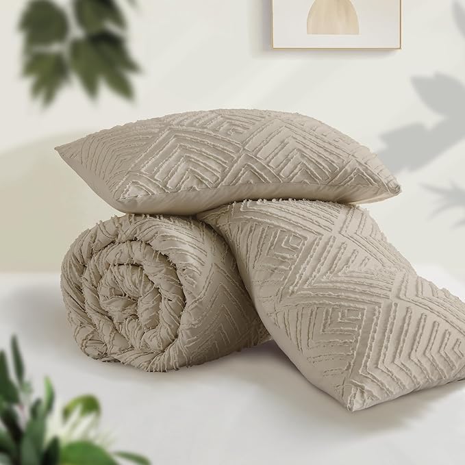 Andency Oversized King Comforter 120''x120'', 3 Pieces Oatmeal Super King Boho - Image 3