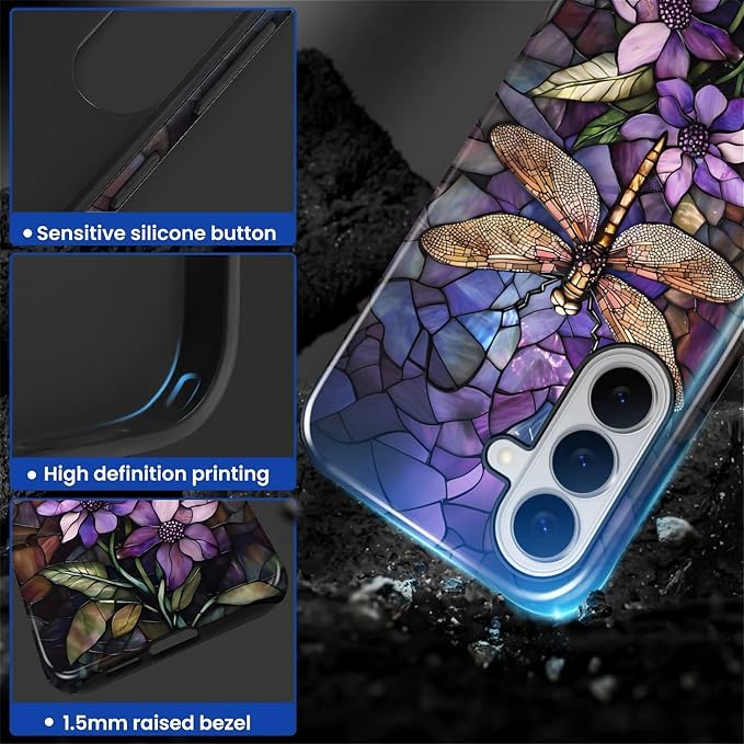 for Samsung Galaxy S26 Case, Stained Glass Dragonfly Pattern Glossy 2 in 1 - Image 4