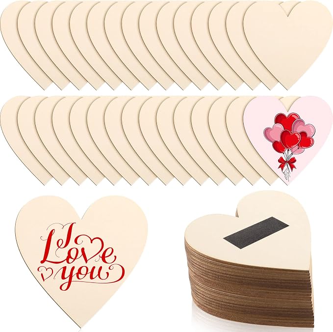 Qunclay 20 Pcs 2 Inch Wooden Heart Magnets by Qunclay