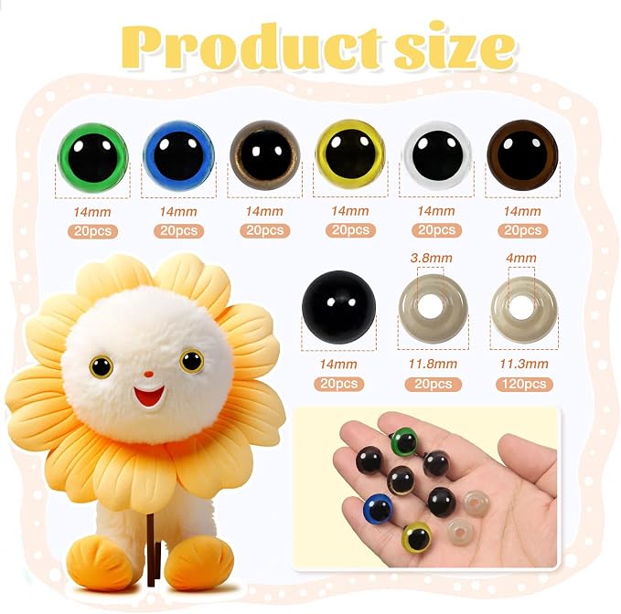 TOAOB 140pcs 14mm Colorful Plastic Safety Eyes Craft Eyes - Image 2