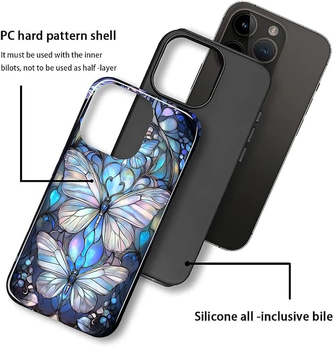 ZHEGAILIAN Case for iPhone 15, Stained Glass Butterfly Aesthetic Durable - Image 2