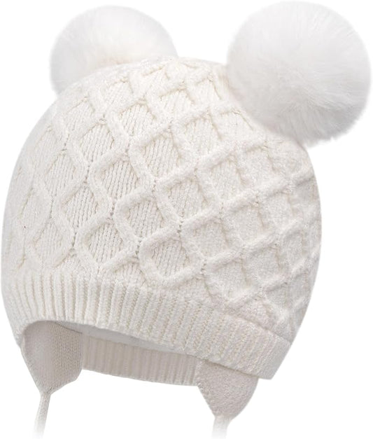 Labeol Baby Hats,Soft Warm Winter Knit Baby Beanie Hat with Earflap,Cute Pom-pom Ears Fall Winter Caps for Toddler Girls Boys