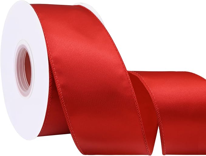 Red 2.5 Inch Continuous 25 Yards Satin Wired Ribbon by Simplegoal