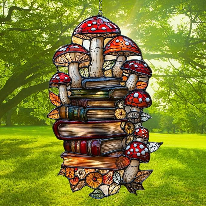 Forest Mushroom Books Acrylic Suncatcher Stained Glass Effect Window Car - Image 3
