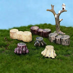 6Pcs Tree Stump Resin Craft Miniature Figurine Decorative Moss Micro Landscape - Image 5