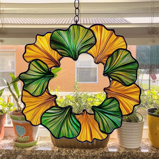 Ginkgo Wreath Acrylic Suncatcher Stained Glass Effect Window Car Hanging - Image 4