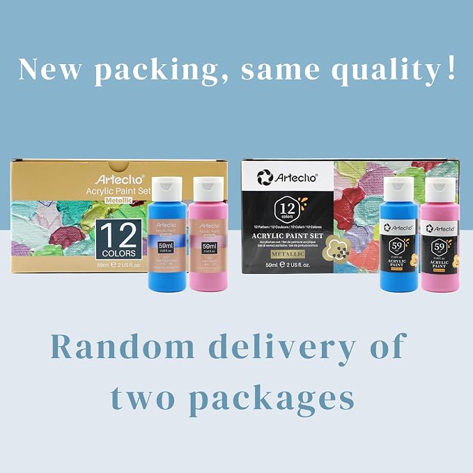 Artecho Acrylic Paint Set, 12 Metallic Colors Bottles Art Craft Paints - Image 2