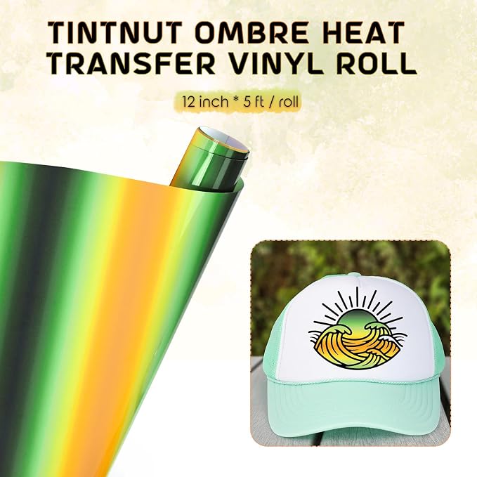 Tintnut Green Yellow Gradient Heat Transfer Vinyl Roll, easy cut & weed - Image 2