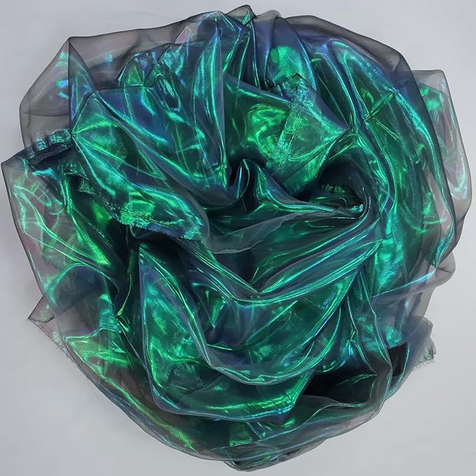 Dark Forest Green Iridescent Organza Fabric - Image 8