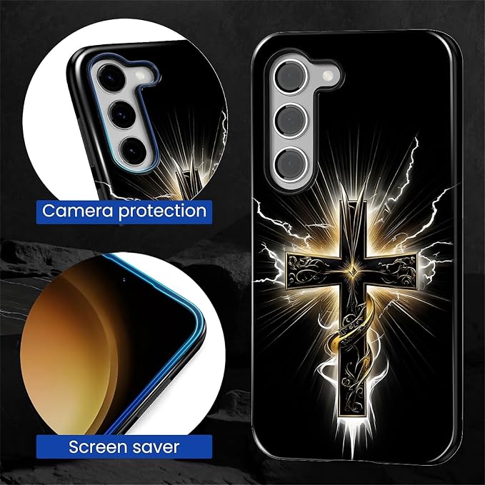 for Samsung Galaxy S23 Case, Cool Cross Pattern Glossy 2 in 1 Shockproof Bumper - Image 6