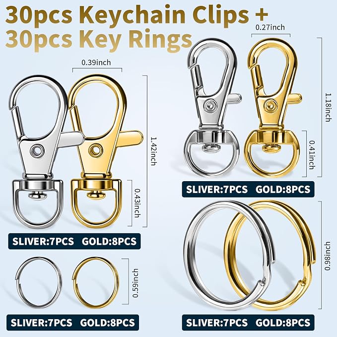LEOBRO 60 PCS Lobster Claw Clasps and Key Rings, Keychain Clips and Key Chain - Image 2