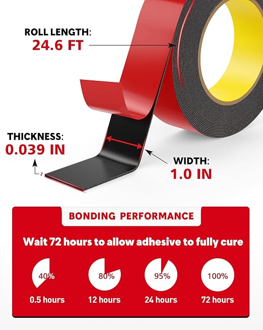 HitLights Double Sided Tape Heavy Duty, 1 in x 24.6 ft, Adhesive Mounting Tape - Image 6