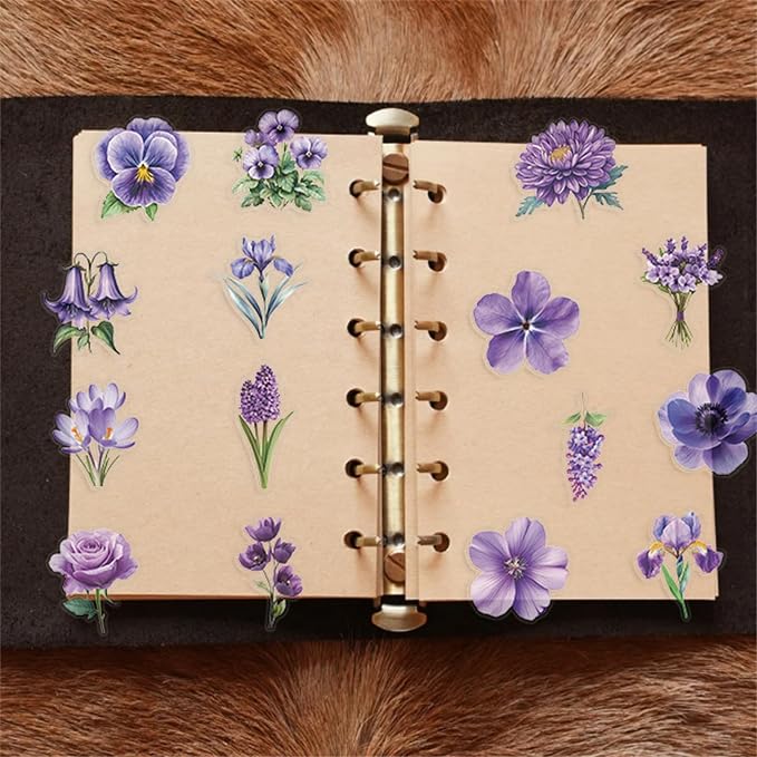 50 Pieces Purple Flower Themed Transparent Stickers - Image 4