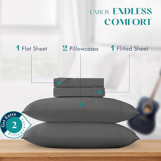 XOOX Linen 100% Egyptian Cotton Sheets California King Size - Image 3