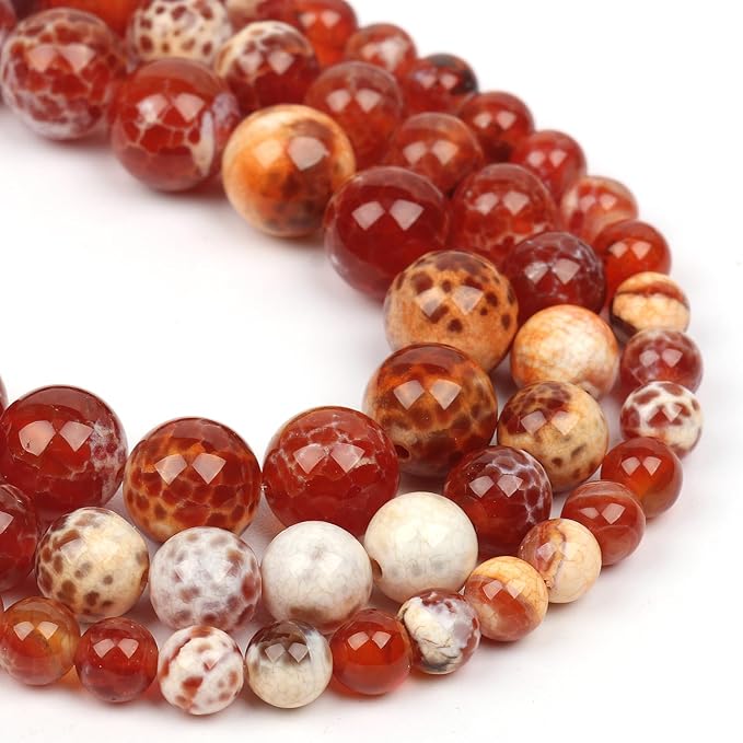 45pcs Round Loose Polish Fire Agate Beads by Yochus
