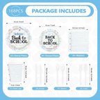 168 Pcs Back to School Party Decorations Notebook Print Plates Napkins Cups - Image 2