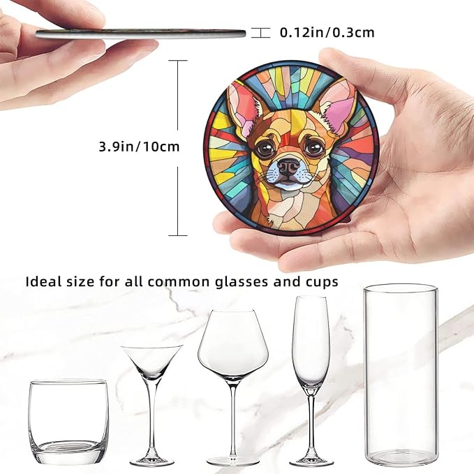 Drink Coaster Set of 6, Chihuahua Dog Mom Lover Gift, Leather Drink Coasters - Image 3