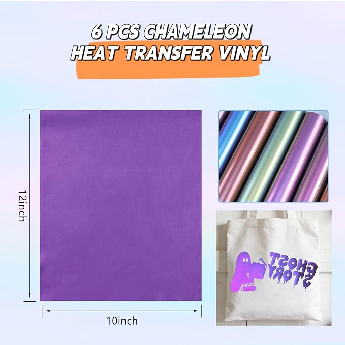 Chameleon Heat Transfer Vinyl HTV, 6 Sheets 10x12 Inch, Iron On Vinyl - Image 3