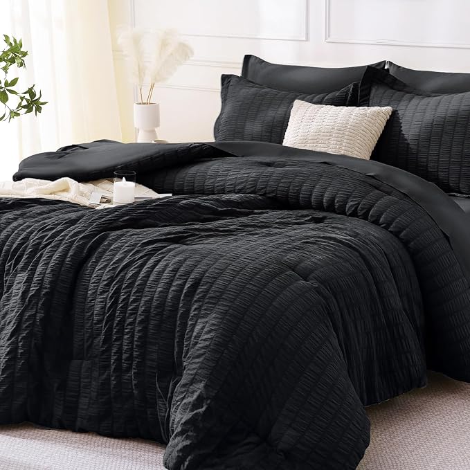 MUXHOMO 5 Pieces Twin Comforter Set, Seersucker Bed in a Bag Twin Size by MUXHOMO