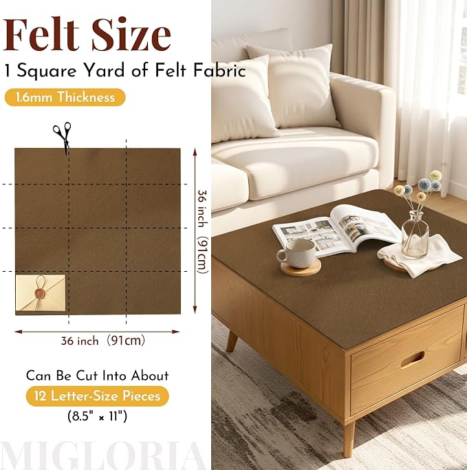 Large Felt Fabric Sheet 36 x 36 Inch, 1.6mm Thick | Soft nonwoven felt - Image 2