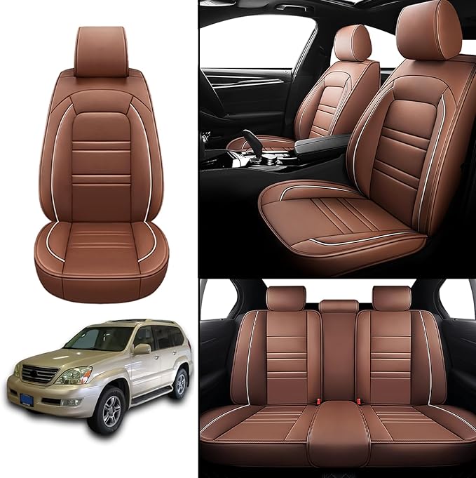 Seat Covers for Lexus Car gx470 2003-2009, 5 Seats Leather Seat Covers, Easy to Install Automotive Seat Covers Full Set (Full Set, Coffee)