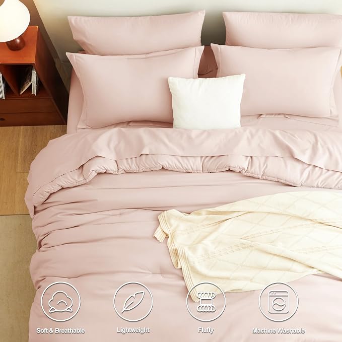 CozyLux King Size Comforter Set Blush Pink, 7 Pieces Bed in a Bag King - Image 2