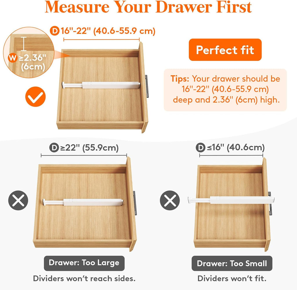 Lifewit 12 Pack Kitchen Drawer Dividers 2.36" High, 16"-22" Adjustable Drawer Organizer for Utensils/Clothes/Makeup, Plastic Expandable Separators in Dresser/Bedroom/Bathroom/Office Storage