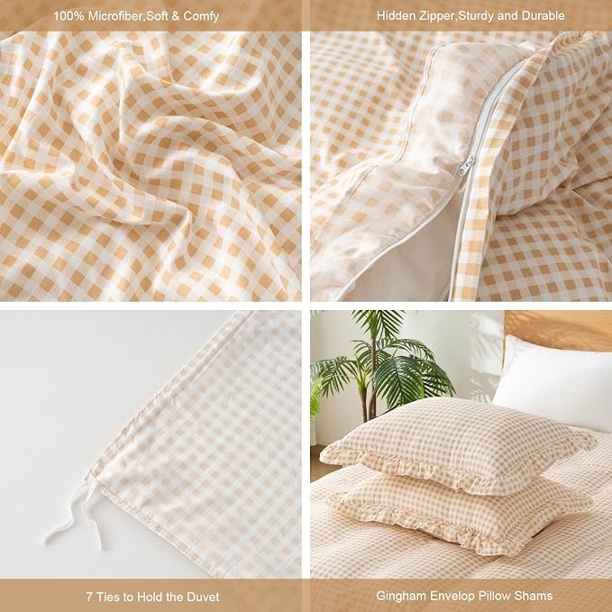 Gingham Duvet Cover Twin Size, 2 Pieces Soft Breathable Microfiber Plaid - Image 2