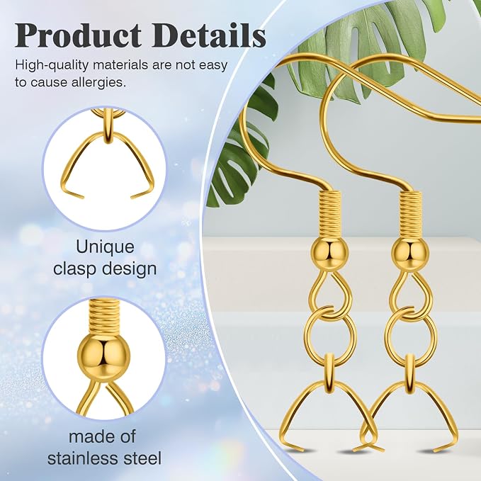 Earring Hooks 50 PCS/25 Pairs, Stainless Steel Golden Ear Wires Fish Hooks - Image 3