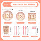 168 Pcs 13th Birthday Party Decorations Pink Rose Gold Plates Napkins Cups - Image 4